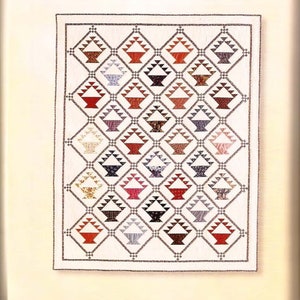 WZÓR Vintage Scrap Grape Basket Nine Patch Sashing Double 81x98 Queen Size 98x98 Quiltmaker Blue Print Muslin Batting Natychmiastowe pobranie
