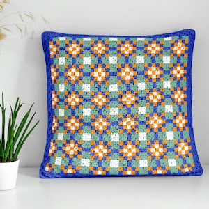 Decoración del hogar: Cojín cuadrado de azulejos de Sevilla (mini cojín de ganchillo C2C) (PDF) / Cojín de mosaico de 35,5 cm y 60 cm (tapiz para sala de estar) Descarga digital