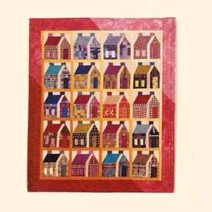 Vintage DIGITALE MUSTER Farbe Häuser Quilt PDF Anleitung Decke 33x40 Zoll Wandbehang Tutorial 15 cm Block Madras Plaids Instant Download