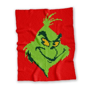 Grinch Green Grumpy Face Blanket C2C CROCHET PATTERN | Christmas Home Decor Afghan X-Mas Throw Cartoon Lapghan Graph PDF Instant Download