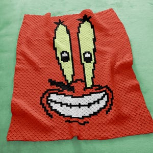 Home Decor SpongeBob Mr. Krabs Portrait Blanket C2C Crochet Pattern PDF | Krusty Krab Throw Corner-to-Corner 70x90 Squares Digital Download