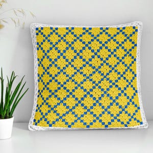Patrón de crochet mini C2C para cojín cuadrado dorado con azulejos sevillanos (PDF) / Gráfico Graphgan para cojín de azulejos españoles de 35,5 cm y 60,9 cm, descarga instantánea