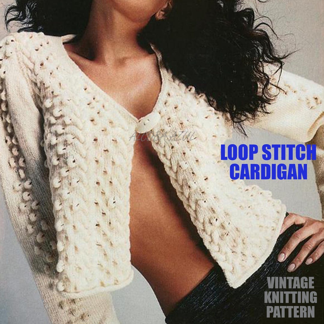 Vintage Knitting Loop Stitch Cardigan Pattern | Fingering, PDF, 3.25mm ...