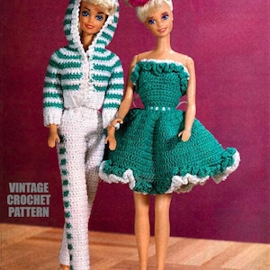 Vintage Crochet PATTERN PDF 11.5&quot; inch Fashion Doll Outfits DK Clothes Set of 2 Instant Download 8-ply 14 wpi Hook 8 Tracksuit Evening Gown
