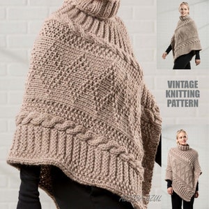 Cable Poncho Women DIY KNITTING PATTERN Bulky Yarn Lady Sweater Knit pattern Pullover Pattern Top Vintage Intermediate Instant Download pdf