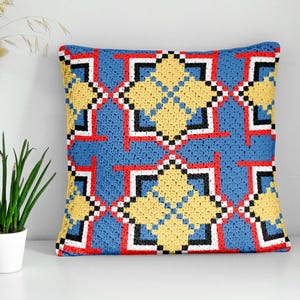 Patrón de crochet para almohada cuadrada de mosaico C2C de 35,5 cm y 60 cm (PDF) / Cojín de suelo con mosaico sevillano para habitación infantil, tapiz de intarsia, descarga digital