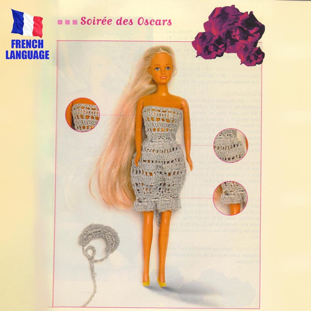 FRENCH Vintage Crochet PATTERN Fashion Doll Oscar Night
