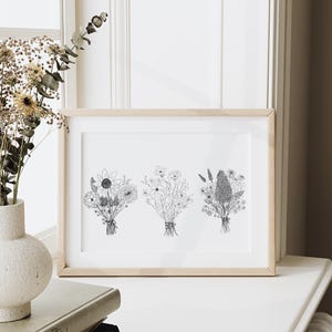 Drei Blumensträuße - Print einer Originalzeichnung