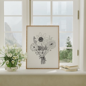 Sonniger Blumenstrauß - Print einer Originalzeichnung