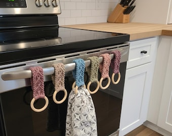 Portasciugamani da cucina in macramè fatto a mano: anello per maniglia forno/frigorifero Boho - SENZA INCISIONE