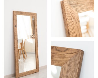 Rustic mirror. Oak wood mirror. Wall mirror. Solid wood mirror. Hanging mirror.  Full length mirror. Bathroom mirror. Handmade mirror