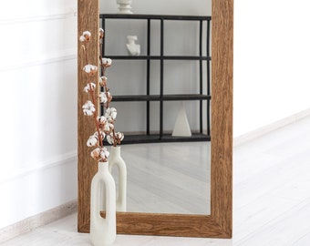 Full length mirror in oak frame. Large mirror hallway. Entryway mirror solid oak. Tall wall mirror. Rustic oak mirror.