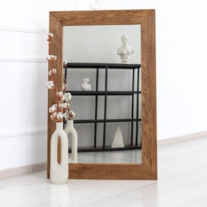 Rustic oak mirror. Wall mirror. Hanging mirror. Wooden frame mirror. Oak wood mirror. Bathroom mirror. Handmade mirror