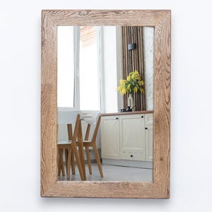 Rustic Oak Wall Mirror, Handmade Wooden Vanity Mirror, Small Bathroom Mirror, Farmhouse Decor, Natural Wood Frame