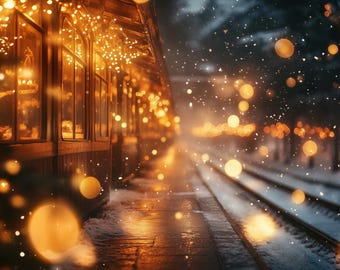 Christmas Polar express train Background, Overlay Photoshop, studio background, tv art frame digital