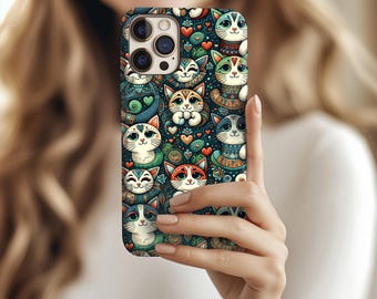 Retro Katze Handyhülle, Groovy Psychedelic Kitty Liebhaber Geschenk, Katzenliebhaber Handyhülle, Kompatibel mit iPhone und Samsung Galaxy