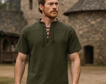 Medieval Renaissance Pirate Shirt, Vintage Short & Long Sleeves Shirt, Knight Warrior Tunic for Mens, Viking Ren Faire Larp Cosplay Shirt
