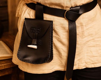 Medieval Viking Larp Bag, Small Leather Travel Belt Pouch, Renaissance Fair Gothic Belt Bag, Fantasy Pirate Elf Coins Waist Purse for Adults
