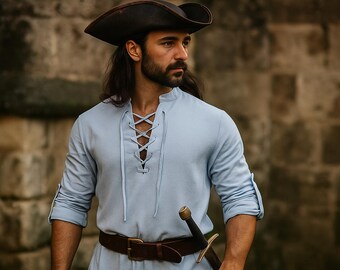 Medieval Renaissance Viking Tunic, Ren Faire Larp Linen Tunic, Aesthetic Medieval Pirate Cosplay Shirt, Vintage Style Viking Shirt for Mens