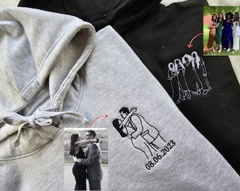 Dad Portrait Hoodie, Personalised Photo Dad Hoodie, Embroidered Portrait Sketch Hoodie, Fathers day Gift from daughter, New Dad Photo Hoodie
