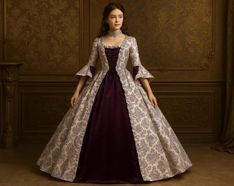 Women Lace-Up Floral Medieval Dress, Vintage Victorian Carnival Maxi Dress, Ruffles & Bow Patchwork Gothic Dress, Fairy Long Dress for Women
