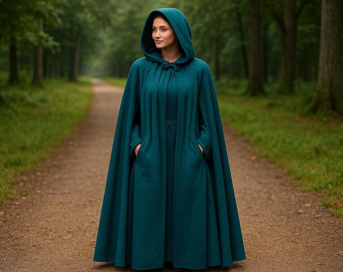 Medieval Viking Cloak with Hood, Renaissance Gothic Larp Cloak, Ren Faire Long Pirate Cloak, Renaissance Fair Knight Cloak, Fantasy Cloak