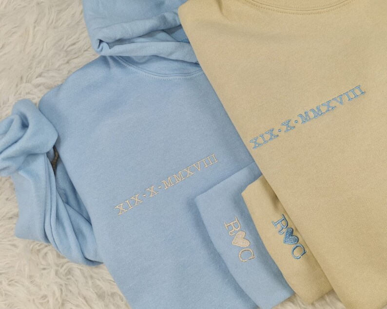 Embroidered Couple Matching Hoodie, Custom Roman Numeral Hoody