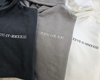 Embroidered Roman Numeral Hoodies, Personalized 1st Anniversary Couple Hoody, Custom Matching Initials On Sleeves Hoodie, Engagement Gifts