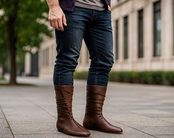 Renaissance Viking Boots, Medieval Pirate Larp Boots, Ren Faire Pu Leather Cosplay Boots, Vintage Knight Fantasy Boots, Retro Unisex Boots
