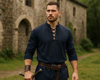 Esthetische middeleeuwse Viking-tuniek, Renaissance Ren Fair Larp herentuniek, retro piraat-cosplayshirt, vintage unieke pullovertuniek