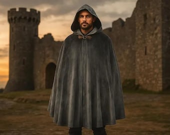 Medieval Renaissance Wizard Cloak, Ren Faire Viking Fantasy Cloak, Hooded Pirate Cloak, Larp Cosplay Costume, Unisex Cape Cloak with Clasp