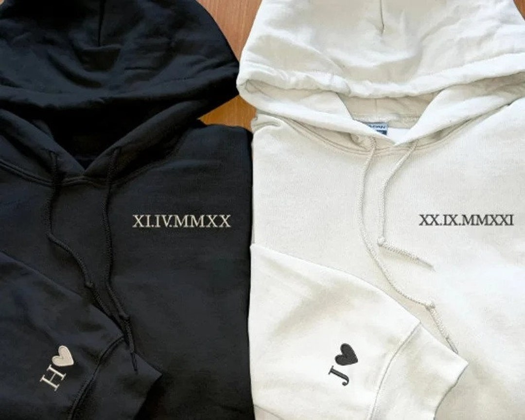 Personalised Multiple Date Roman Numeral Hoodie And Initial Sleeve Uni – Loved By Nature - View #5
