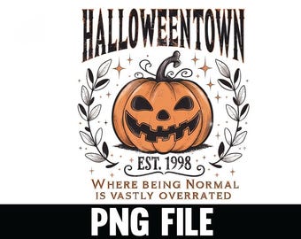 Halloweentown Est 1998 png, retro halloween-pompoenontwerp, pompoen-clipart, schattige herfstbladeren voor halloween, png, ontdek unieke spookontwerpen!