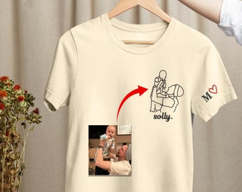 Camisa personalizada do pai com foto, camiseta personalizada com nome no peito do retrato do pai na manga, camisa bordada do pai, novos presentes para o dia dos pais