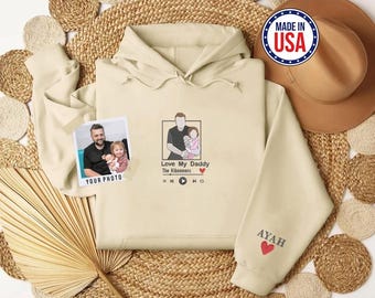 Custom Dad Sweatshirt With Photo, Dad Embroidered Hoodie, Personalized New Dad Hoodie, Fathers Day Portrait Sweatshirt Gift From Daughter