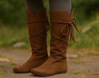 Medieval Renaissance Larp Boots, Ren Faire Viking Pirate Cosplay Boots, Retro Unisex Pu Leather Lace Up Boots, Vintage Knight Warrior Boots