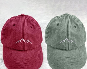 Embroidered Mountain Hill Design Baseball Cap, 100 Cotton Comfort Color Sun Hat, Vintage Style Unisex Cap, Forest Nature Outdoor Camping Hat