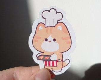 Cute cat chef baking vinyl sticker, kawaii stickers, cute art, animal stickers