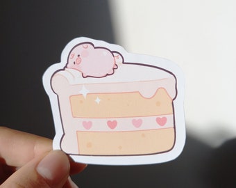 Cute pig cake vinyl sticker, kawaii stickers, cute art, animal stickers