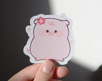 Cute pig flower vinyl sticker, kawaii stickers, cute art, animal stickers