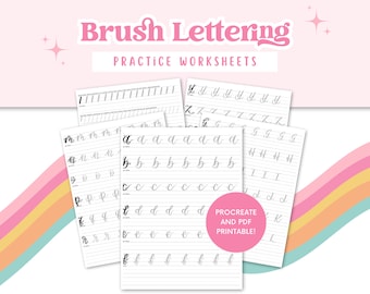 Brush Calligraphy Practice Worksheets | Procreate, Printable PDF (Digital Download)