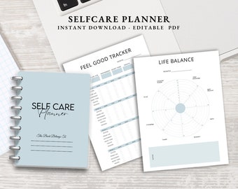 Planificador de cuidado personal imprimible / Diario de amor propio / Kit de hojas de trabajo de salud mental / Diario de atención plena / Paquete de planificador de bienestar / Rastreador de estado de ánimo