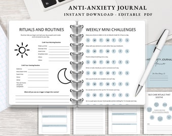 Planer lękowy do druku - Pobierz, Dziennik terapeutyczny, Zdrowie psychiczne, Dobrostan, Samoopieka, Dziennik antylękowy, Pozytywność, Emocje, PDF