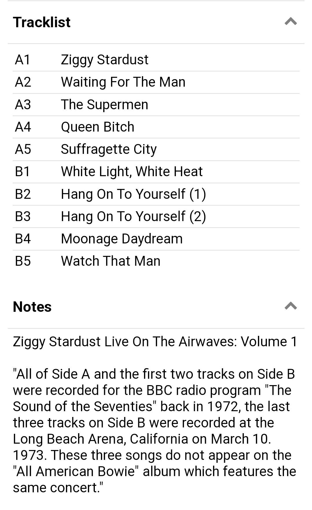 David Bowie : My Radio Sweetheart / Ziggy Stardust Live on the