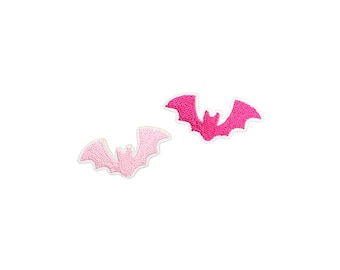 Mini Pink Bat Patch | Kawaii Halloween Vampire Bat Iron-On Applique | Embroidered DIY Badge | Girls Teen Pinkoween Hat Shirt Craft Supply