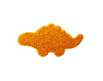 Dino Nugget Patch | Fried Chicken Dinosaur Junk Food Iron-On Applique | Fuzzy Kids Dinner Meal Badge | Chenille Backpack Jacket Accessory