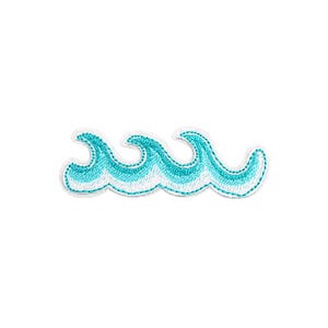 May include: A blue and white embroidered wave patch. The patch is perfect for adding a nautical touch to clothing, bags, or other accessories.