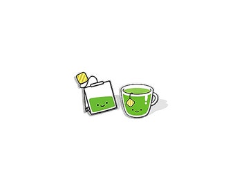 Green Tea Studs | Mini Kawaii Matcha Tea Bag Teacup Drink Mismatched Post Earrings | Girls Womens Teen Acrylic Post Earring Jewelry Gift