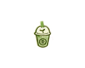 Matcha Bubble Tea Aufnäher | Kawaii Minzgrün Milchtee Boba Drink selbstklebende Aufkleber Applikation | Pastell gesticktes DIY Abzeichen