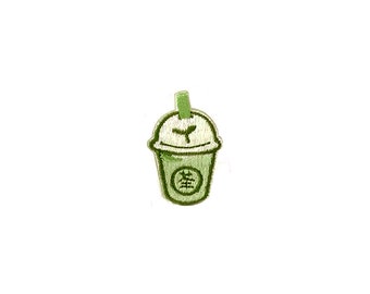 Stick-On Mini Matcha Bubble Tea Patch | Kawaii Mint Green Milk Tea Boba Drink Self-Adhesive Sticker Applique | Pastel Embroidered DIY Badge